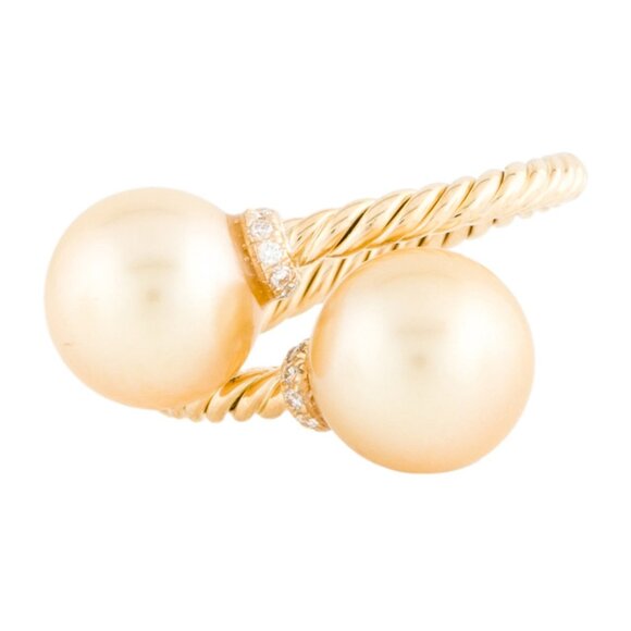 DAVID YURMAN 18K YELLOW GOLD PEARL & DIAMOND SOLARI BYPASS COCKTAIL RING - Picture 2 of 10
